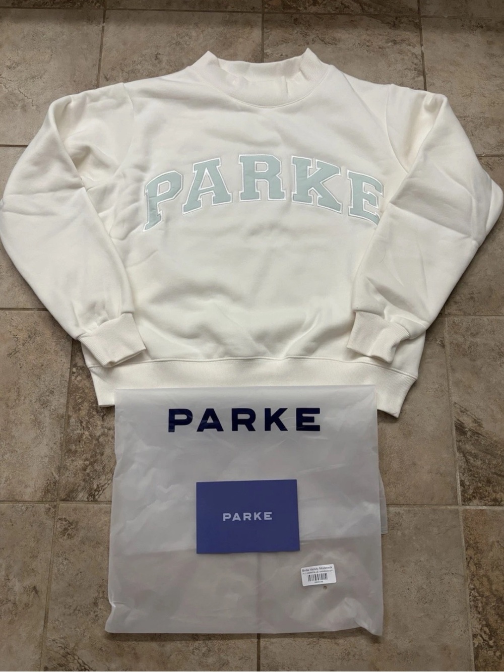PARKE Bridal Collection Honeymoon Mockneck Sweatshirt in Pearl & Pale Blue, S/M